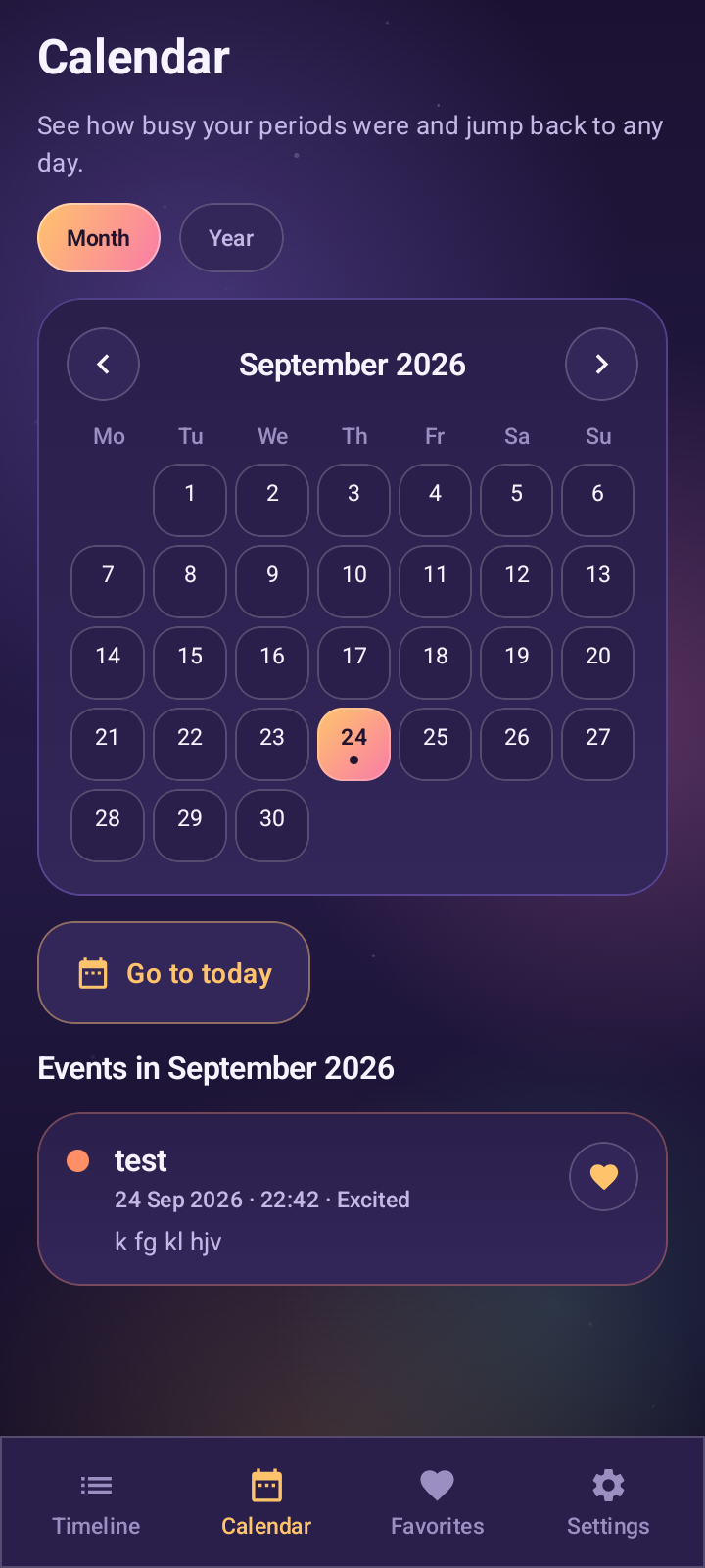 Event Diary calendar screen