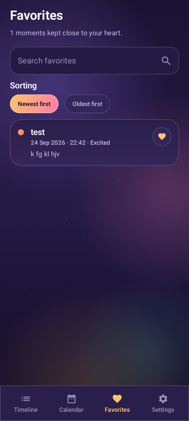 Event Diary favorites screen