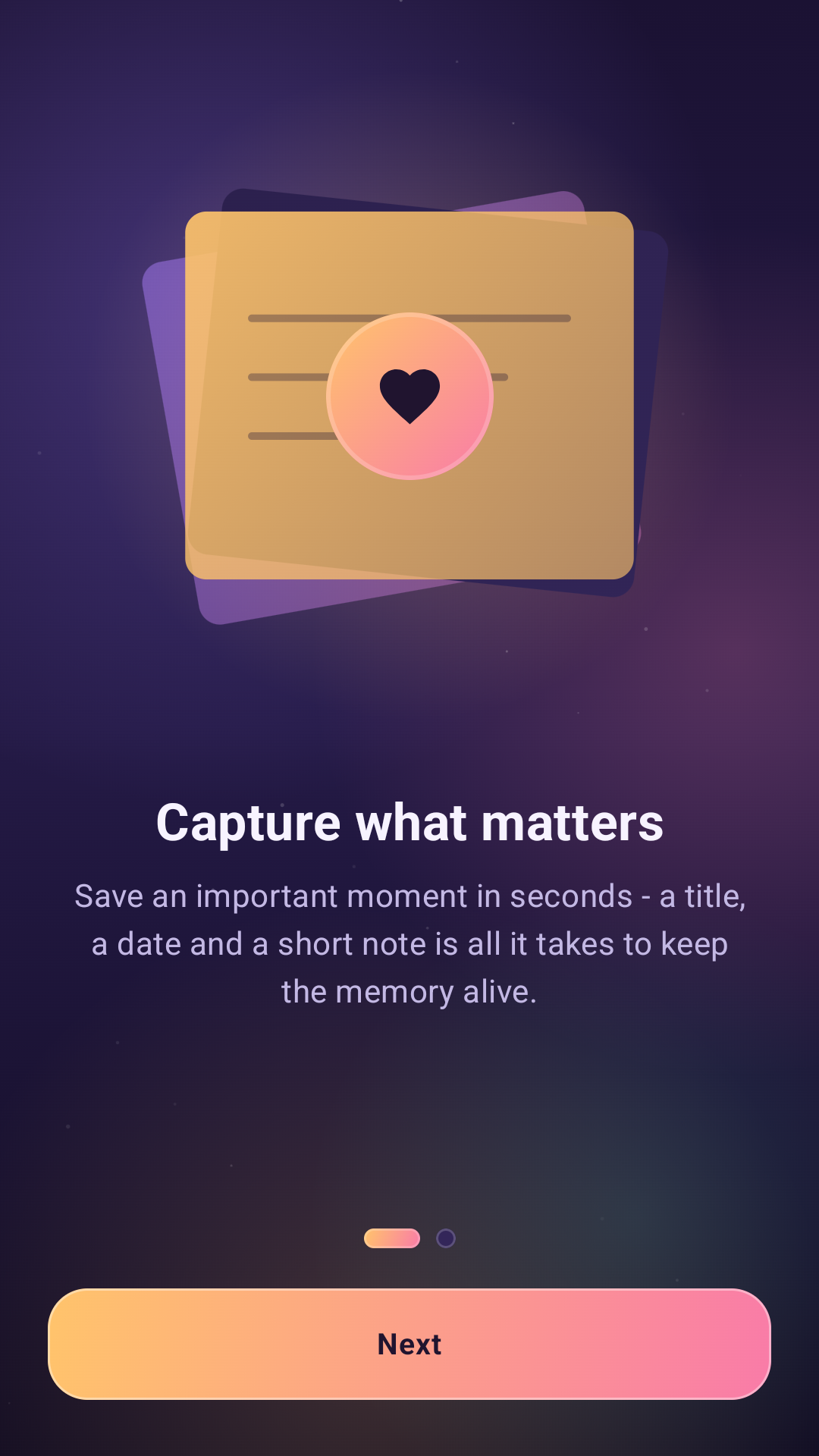 Event Diary onboarding screen